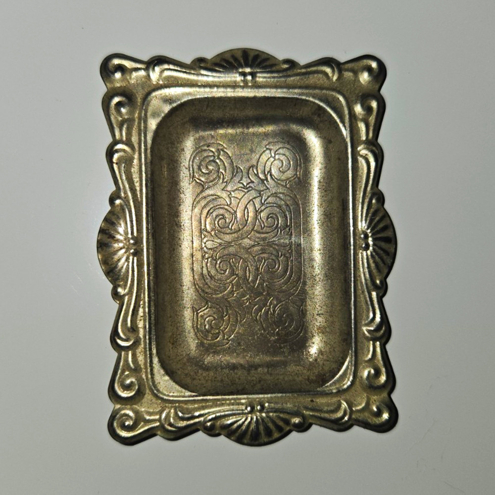 Vintage Silver Plated Hong Kong Mini Trinket Tray Ornate Engraved Jewelry Dish